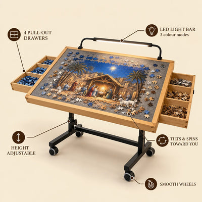 Amen Puzzles rolling puzzle table features