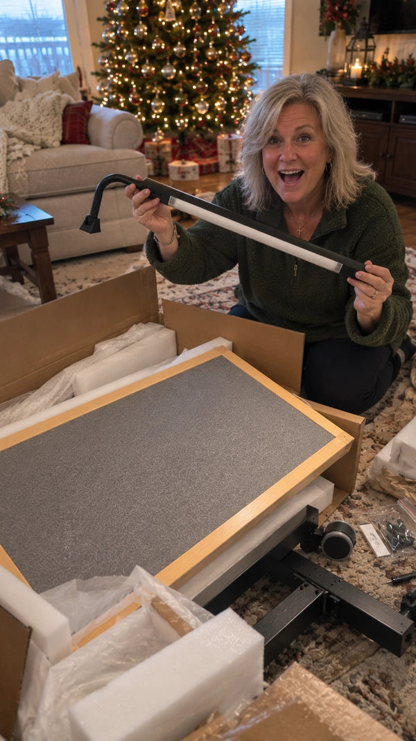 Customer unboxing her puzzle table